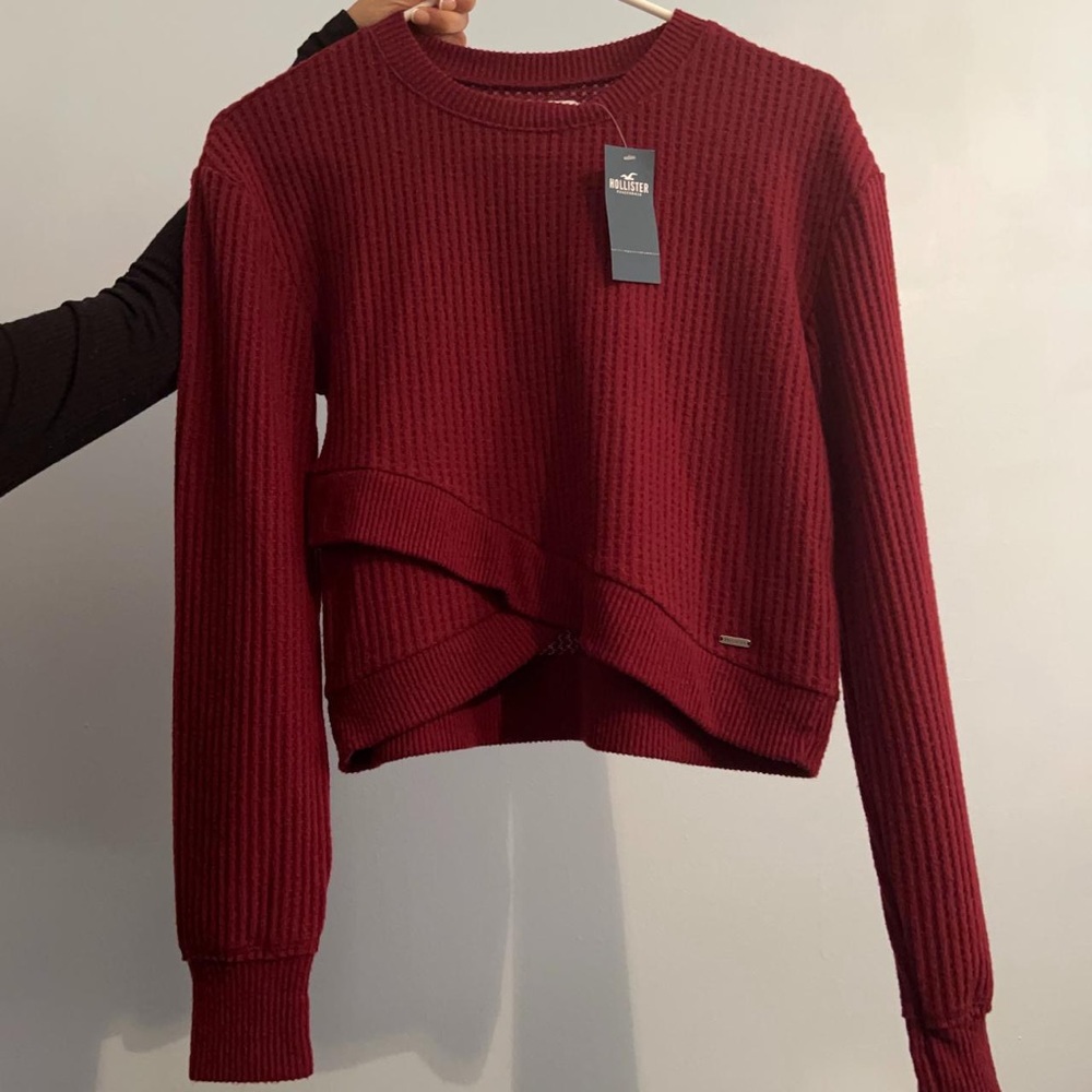 Maroon Waffle Knit Cross-Hem Longsleeve